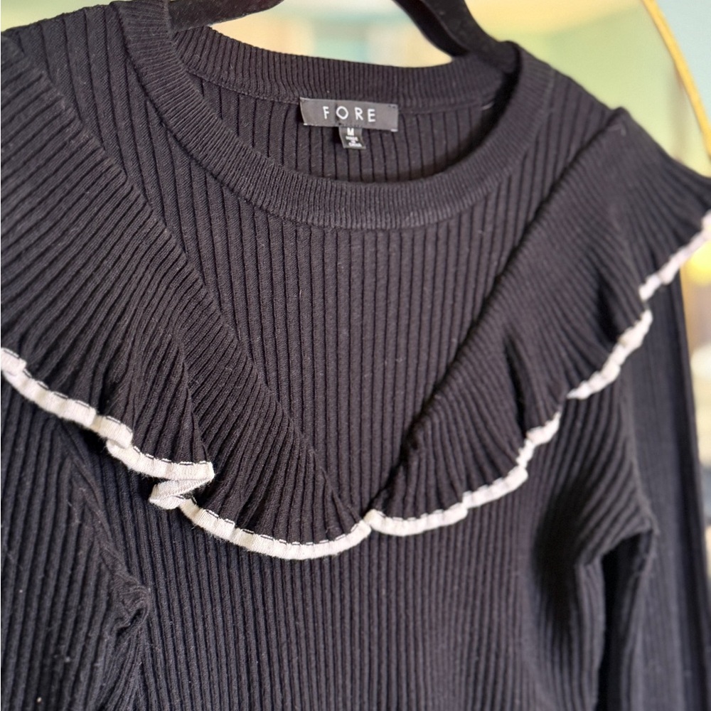 Black Ruffled Long Sleeve Sweater - Picture 2 of 5